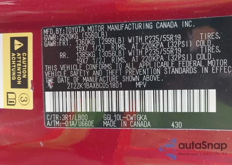 2011 Lexus Rx 350 z USA, uszkodzony, nr VIN 2T2ZK1BAXBC051801